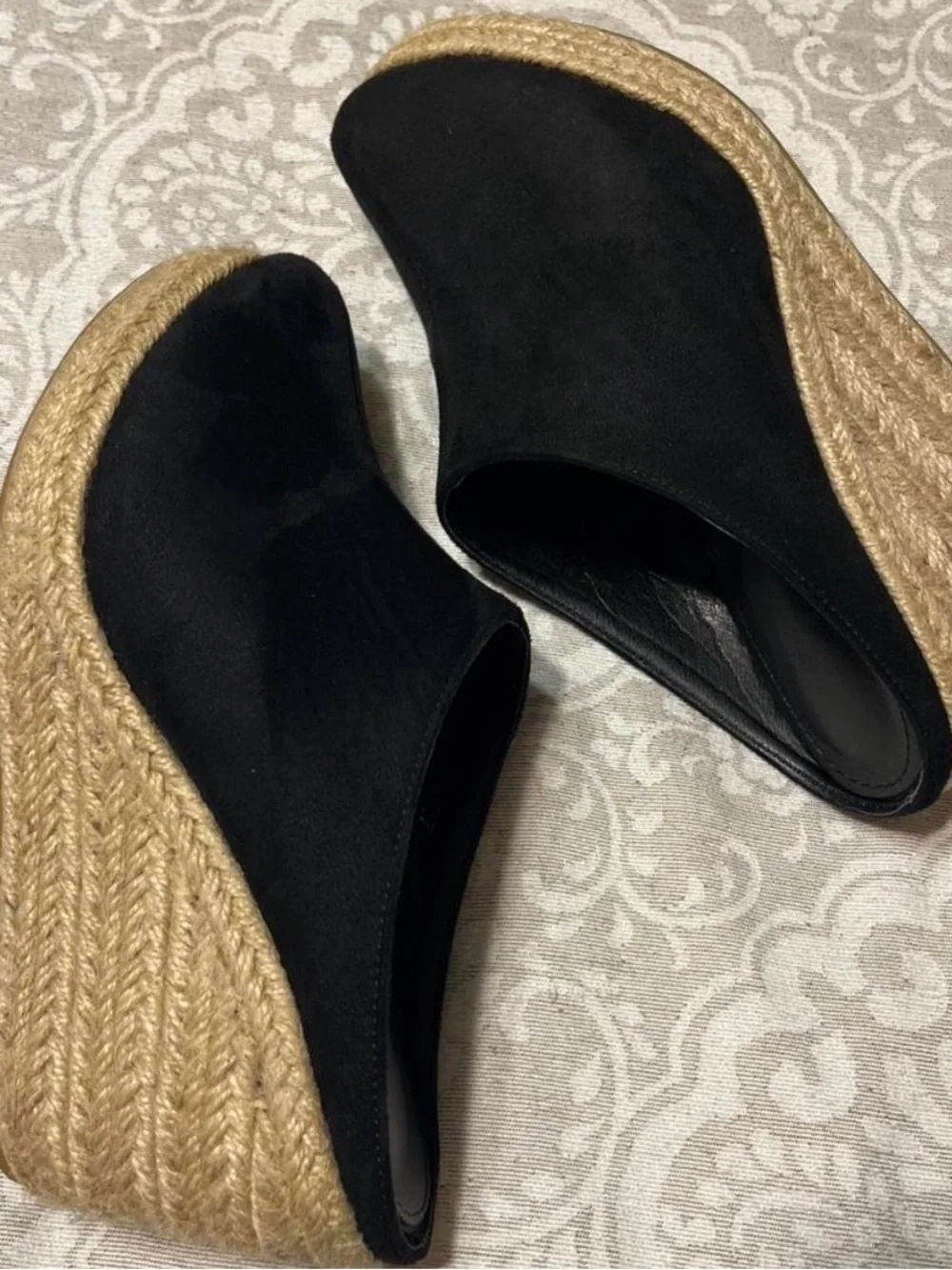 Black Espadrille Wedge Mules - Women's Slip-On Platform Shoe